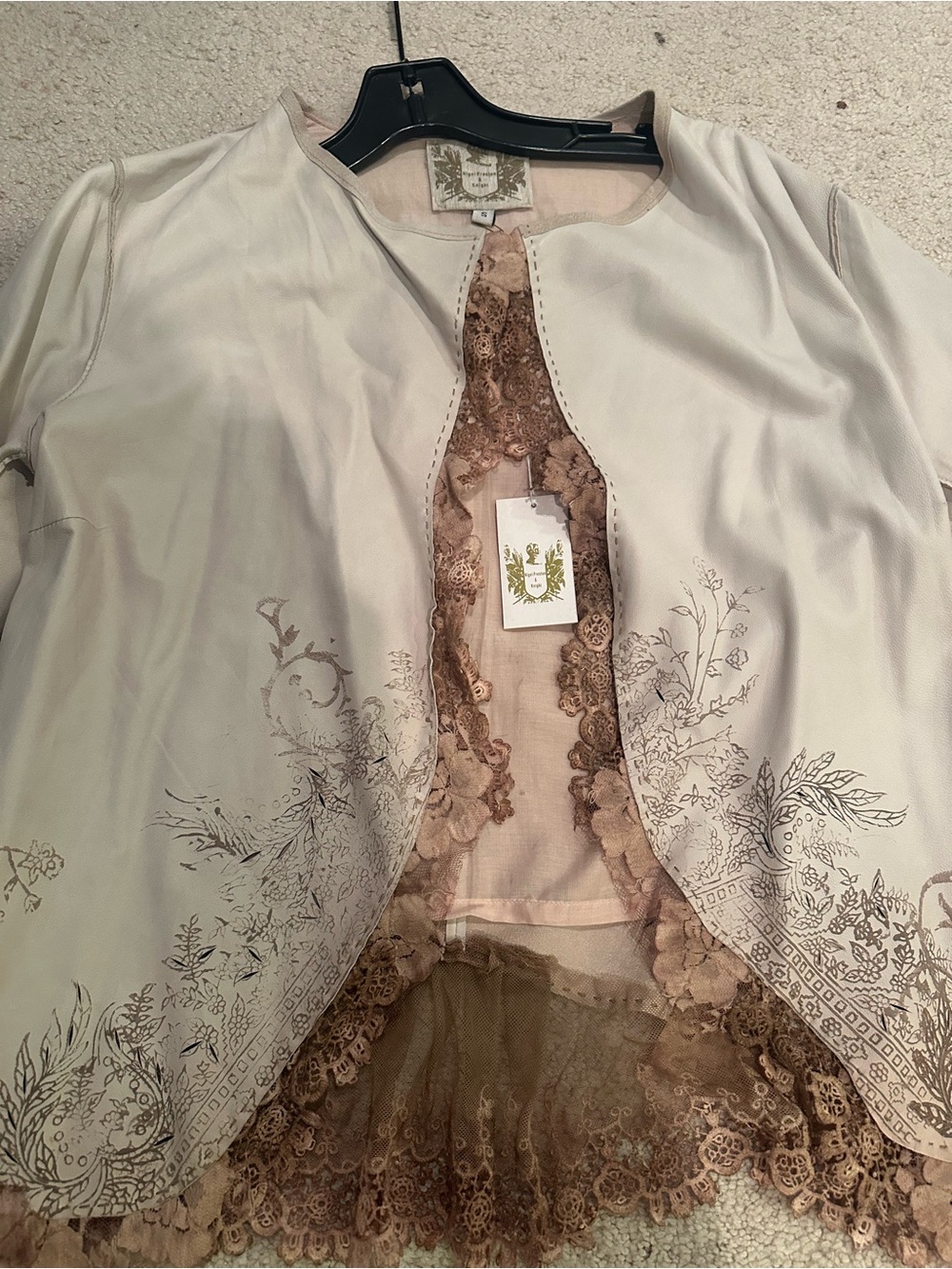 Niguel Preston & Knight pink lace bolero leather jacket size new with tags